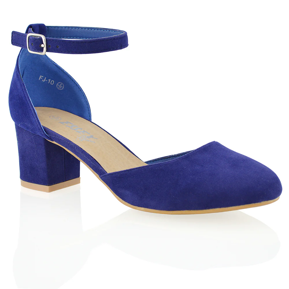 Billie May Womens Chunky Strappy Mid Block Heels Fashion Court Shoes IN NAVY - Image 13
