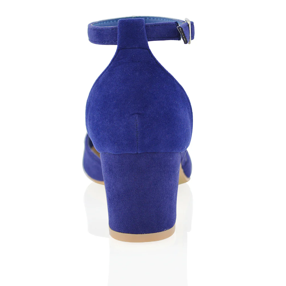 Billie May Womens Chunky Strappy Mid Block Heels Fashion Court Shoes IN NAVY - Image 18