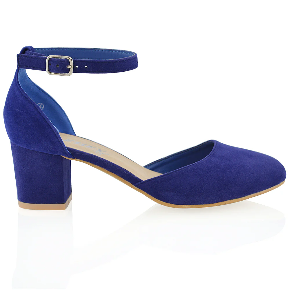 Billie May Womens Chunky Strappy Mid Block Heels Fashion Court Shoes IN NAVY - Image 8