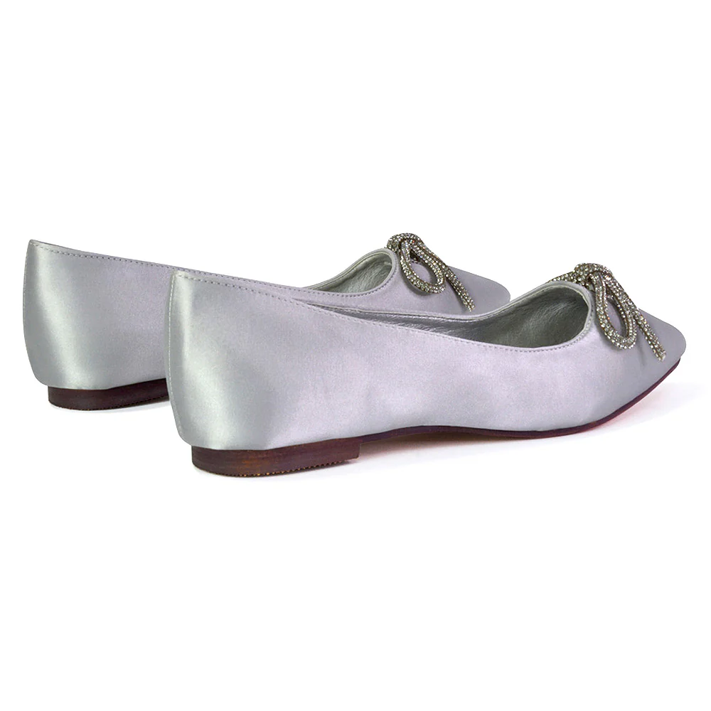 Blossom Diamante Bow Detail Pointed Toe Ballerina Pumps in Ivory - Image 130