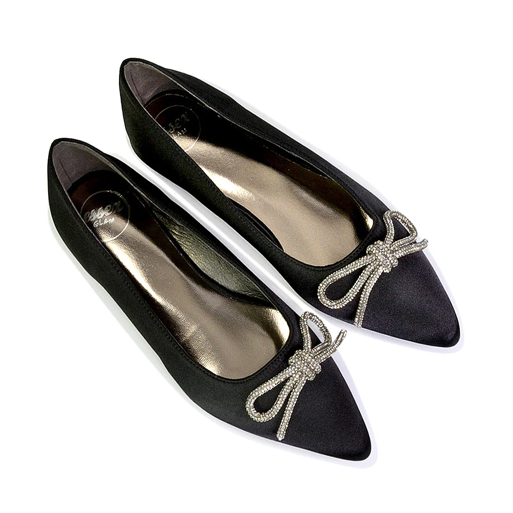 Blossom Diamante Bow Detail Pointed Toe Ballerina Pumps in Ivory - Image 181