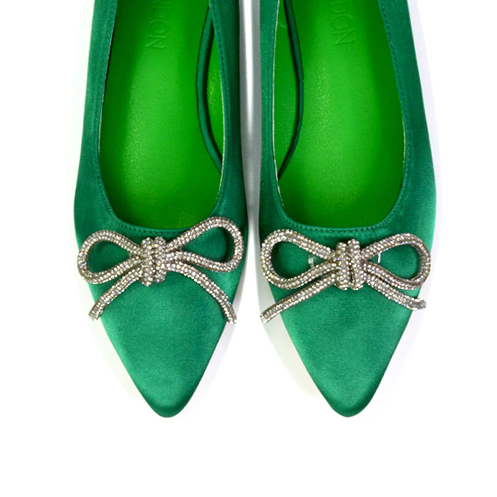 Blossom Diamante Bow Detail Pointed Toe Ballerina Pumps in Ivory - Image 22