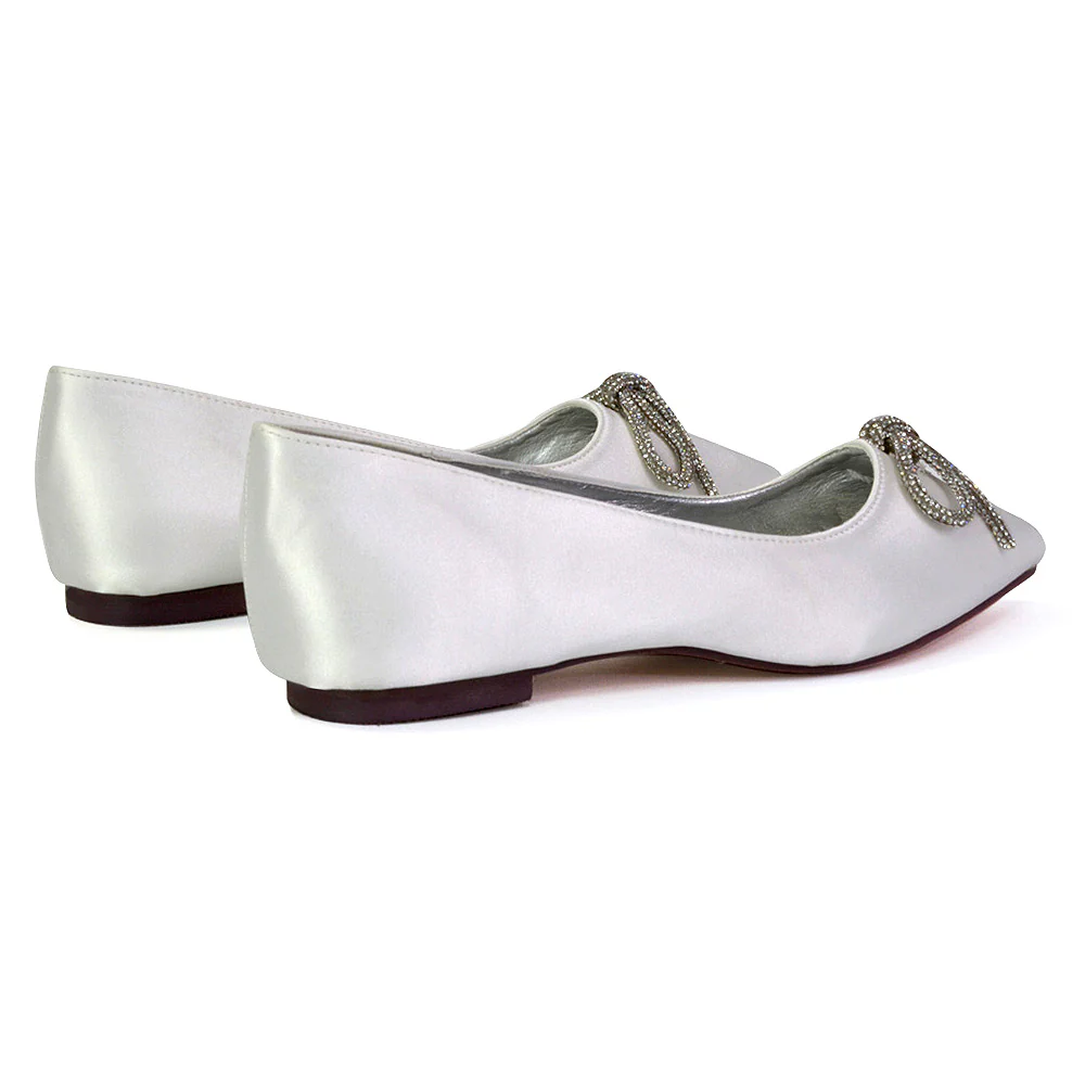 Blossom Diamante Bow Detail Pointed Toe Ballerina Pumps in Ivory - Image 65