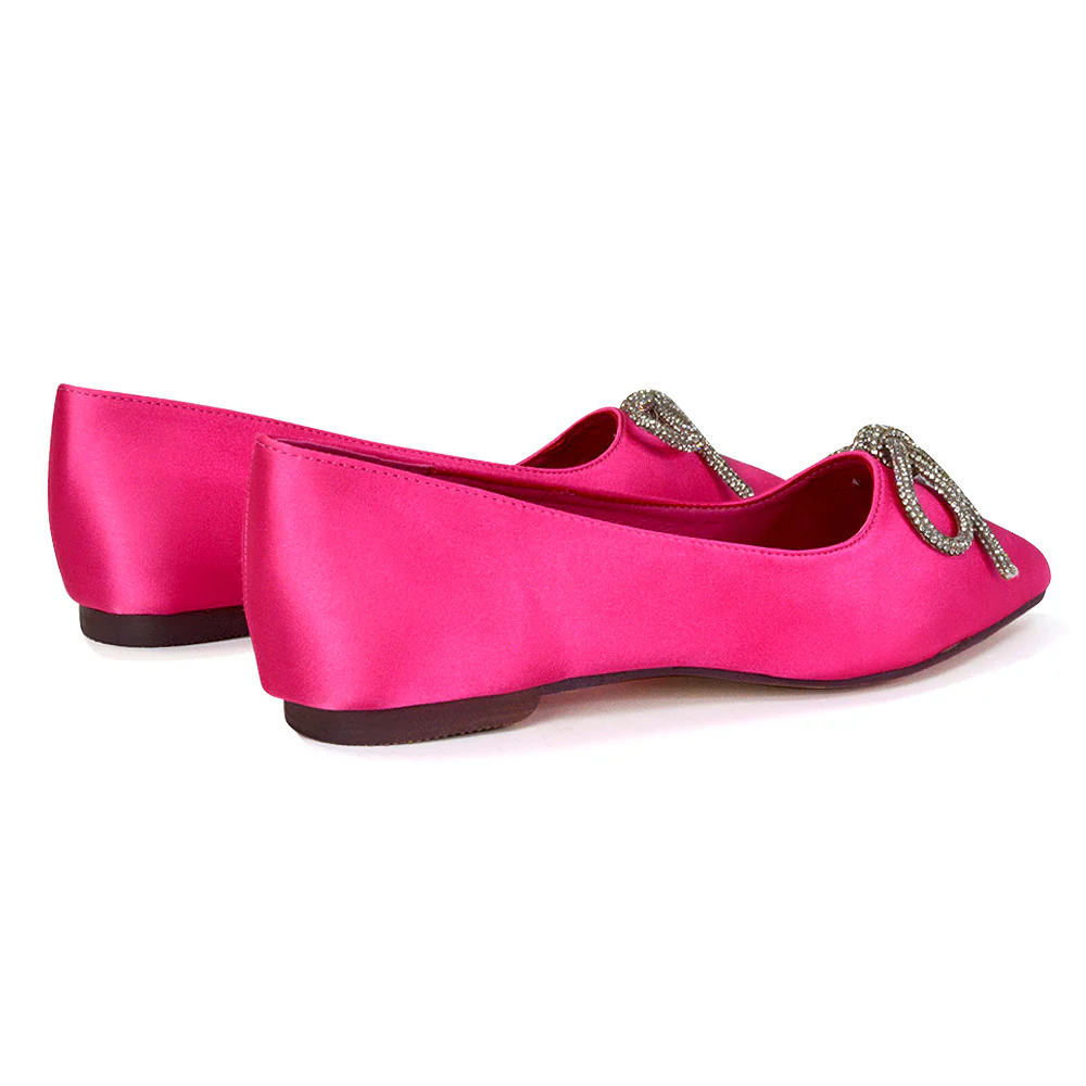 Blossom Diamante Bow Detail Pointed Toe Ballerina Pumps in Silver - Image 85