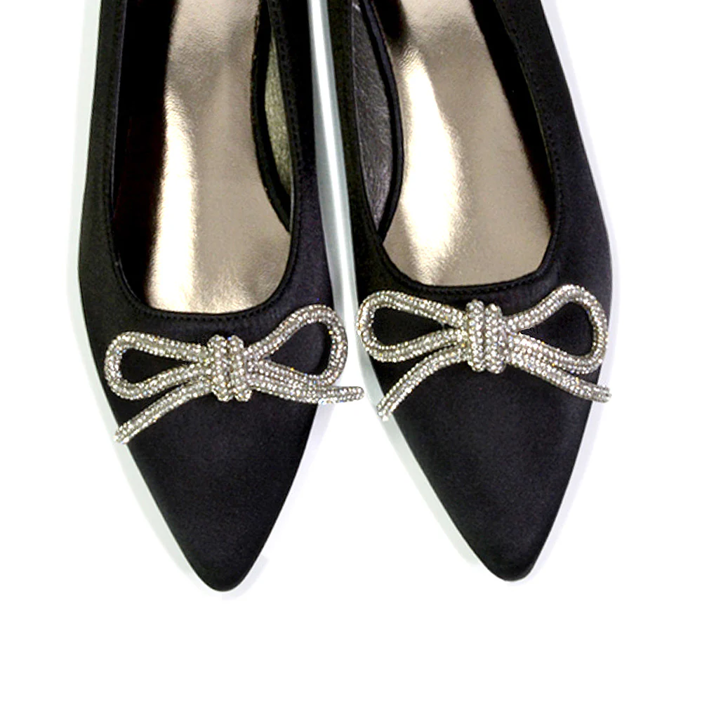 Blossom Diamante Bow Detail Pointed Toe Ballerina Pumps in White - Image 167