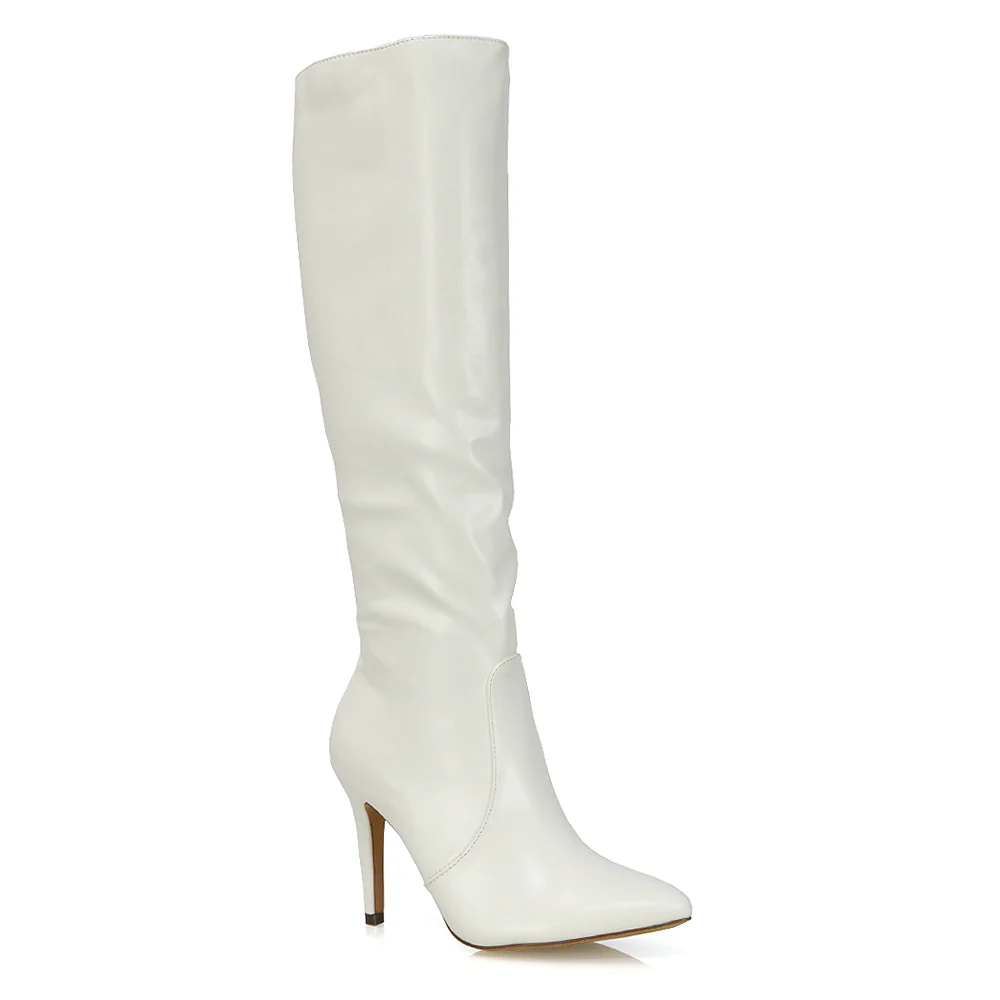 Bree Pointed Toe Zip-up Stiletto Heel Knee High Boots in Black Synthetic Leather - Image 57