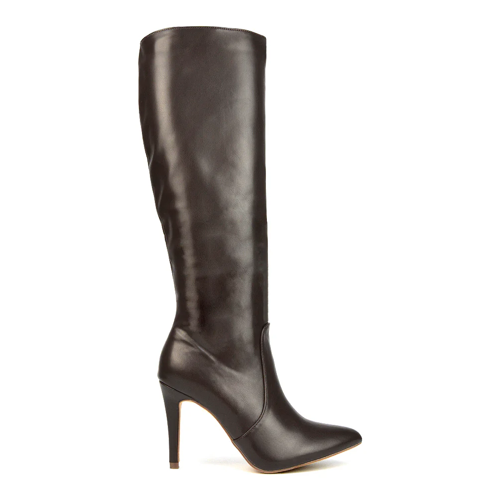 Bree Pointed Toe Zip-up Stiletto Heel Knee High Boots in Black Synthetic Leather - Image 75