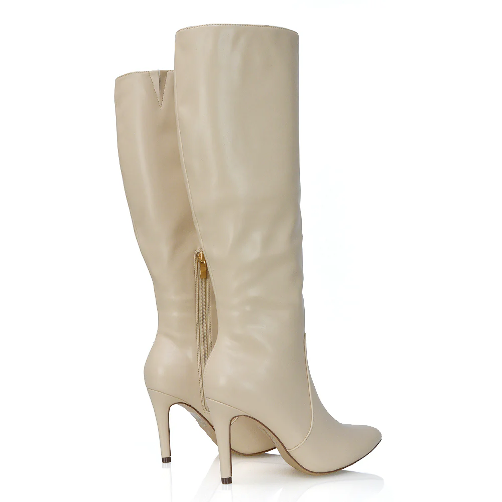 Bree Pointed Toe Zip-up Stiletto Heel Knee High Boots in Brown Synthetic Leather - Image 118