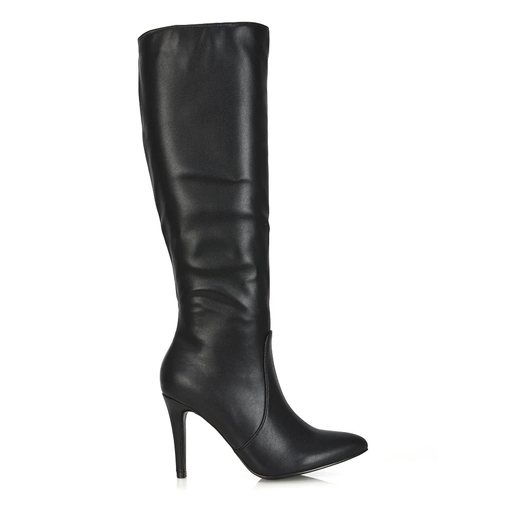 Bree Pointed Toe Zip-up Stiletto Heel Knee High Boots in Brown Synthetic Leather - Image 32