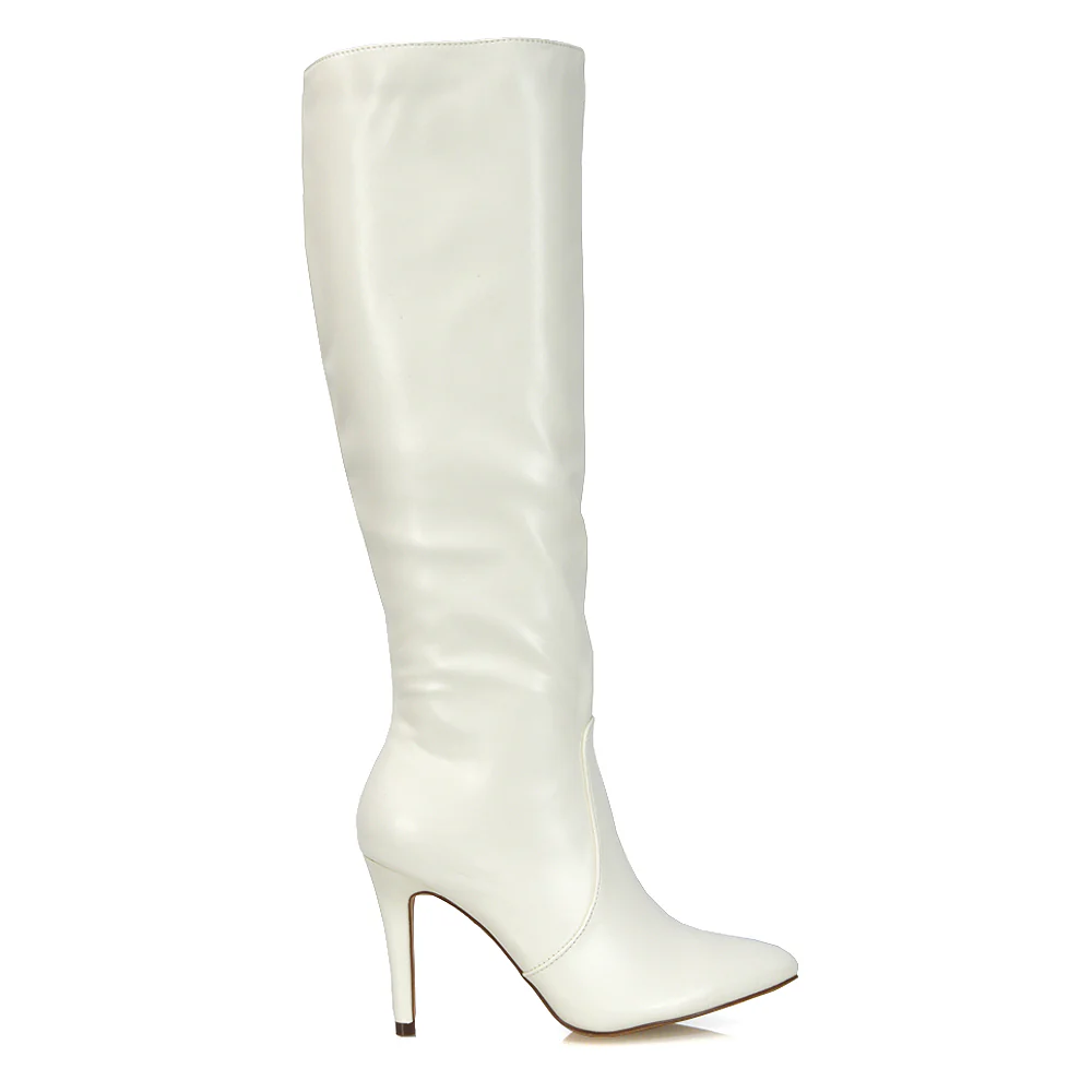 Bree Pointed Toe Zip-up Stiletto Heel Knee High Boots in Brown Synthetic Leather - Image 57