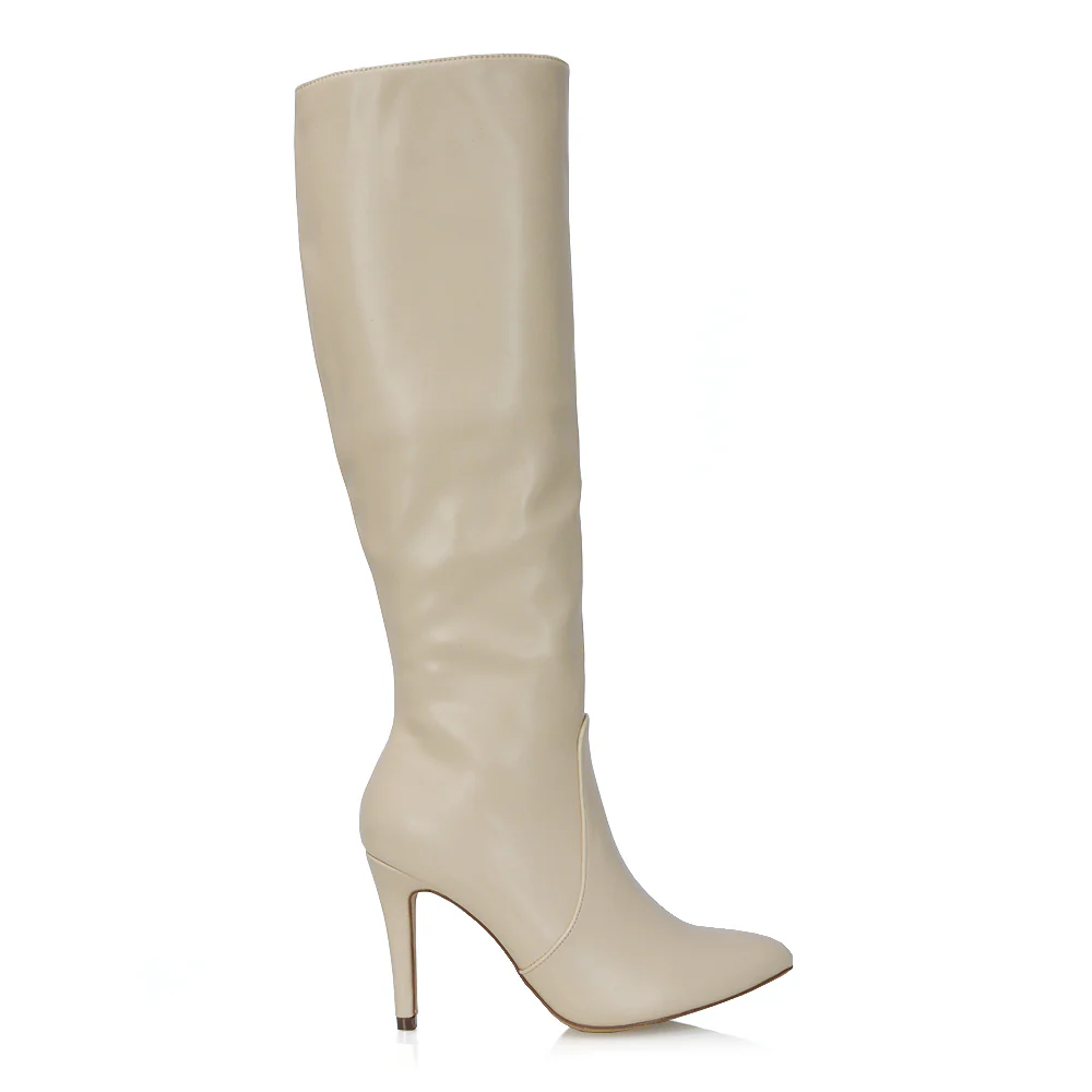Bree Pointed Toe Zip-up Stiletto Heel Knee High Boots in Brown Synthetic Leather - Image 91