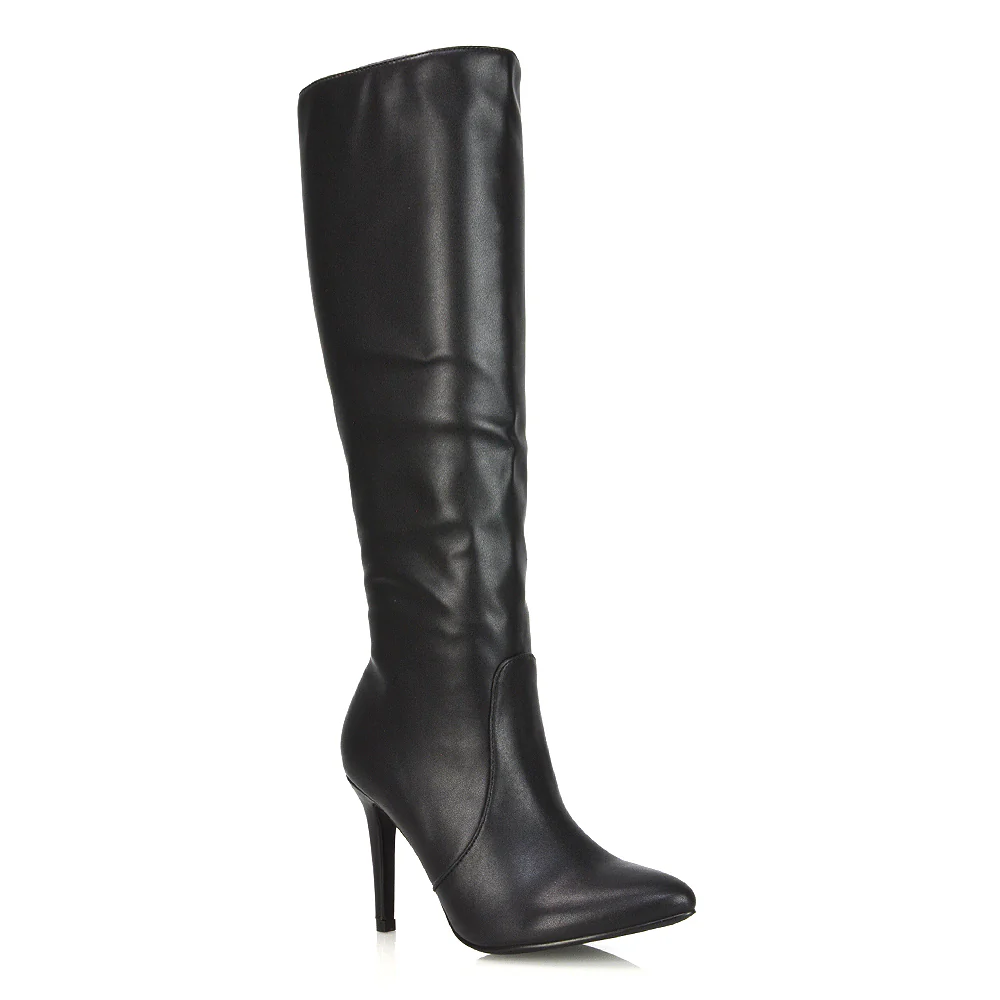 Bree Pointed Toe Zip-up Stiletto Heel Knee High Boots in White Synthetic Leather - Image 27