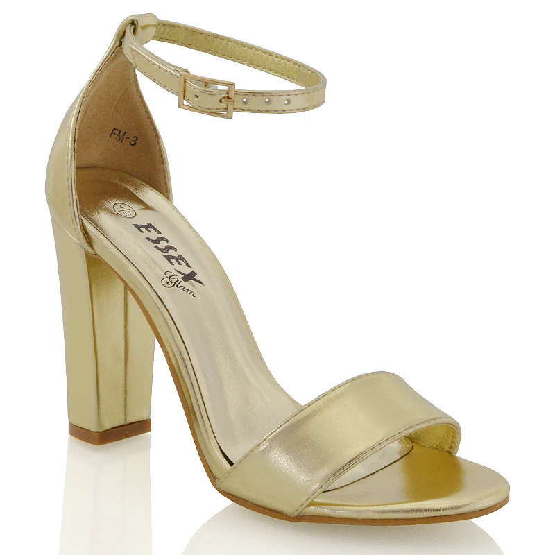 BRIANA BARELY THERE STRAPPY BLOCK HIGH HEEL SANDALS IN GOLD METALLIC