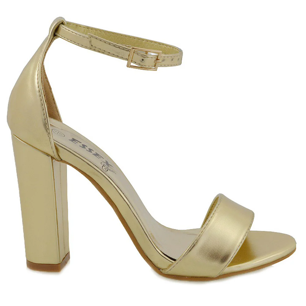BRIANA BARELY THERE STRAPPY BLOCK HIGH HEEL SANDALS IN GOLD METALLIC - Image 15