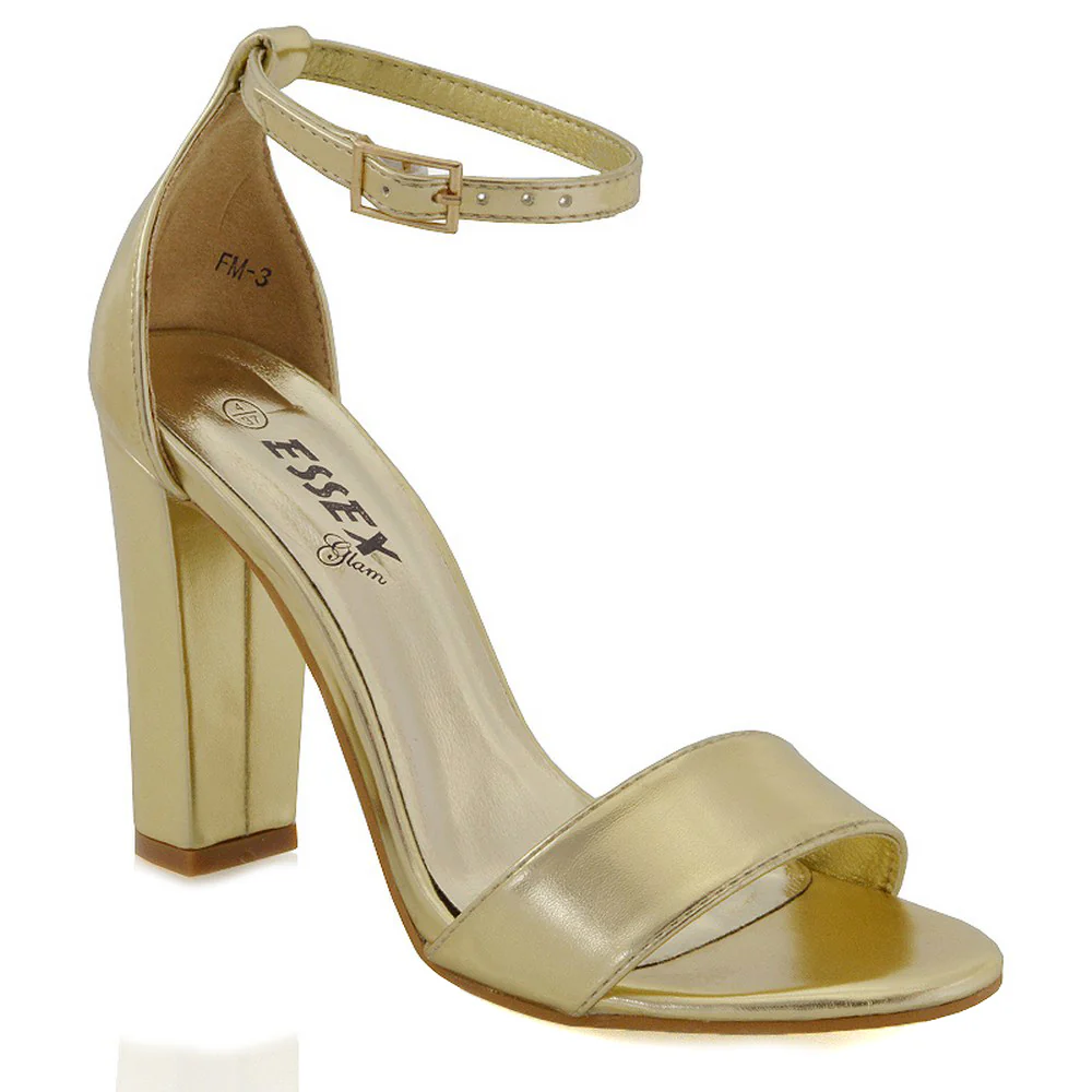 BRIANA BARELY THERE STRAPPY BLOCK HIGH HEEL SANDALS IN GOLD METALLIC - Image 17