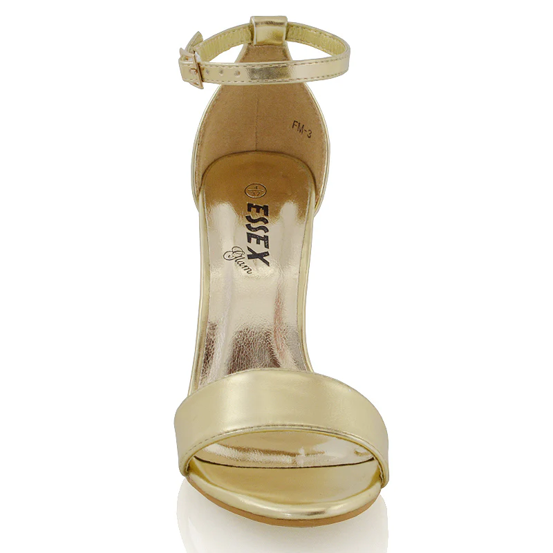 BRIANA BARELY THERE STRAPPY BLOCK HIGH HEEL SANDALS IN GOLD METALLIC - Image 4