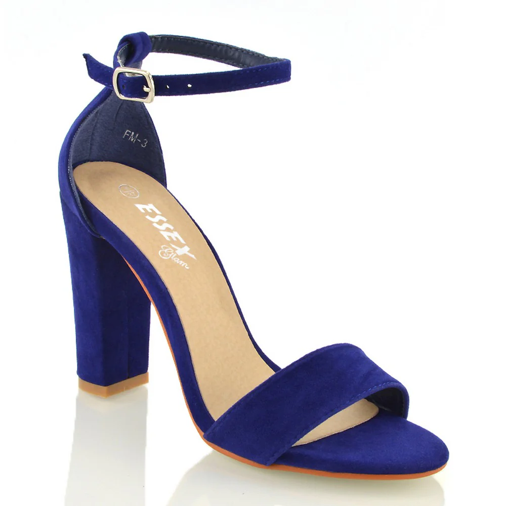BRIANA BARELY THERE STRAPPY BLOCK HIGH HEEL SANDALS IN NAVY FAUX SUEDE - Image 19