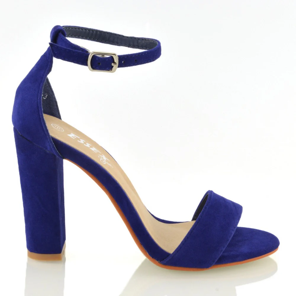 BRIANA BARELY THERE STRAPPY BLOCK HIGH HEEL SANDALS IN NAVY FAUX SUEDE - Image 20
