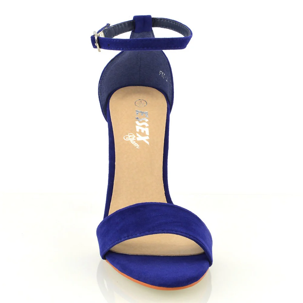 BRIANA BARELY THERE STRAPPY BLOCK HIGH HEEL SANDALS IN NAVY FAUX SUEDE - Image 21