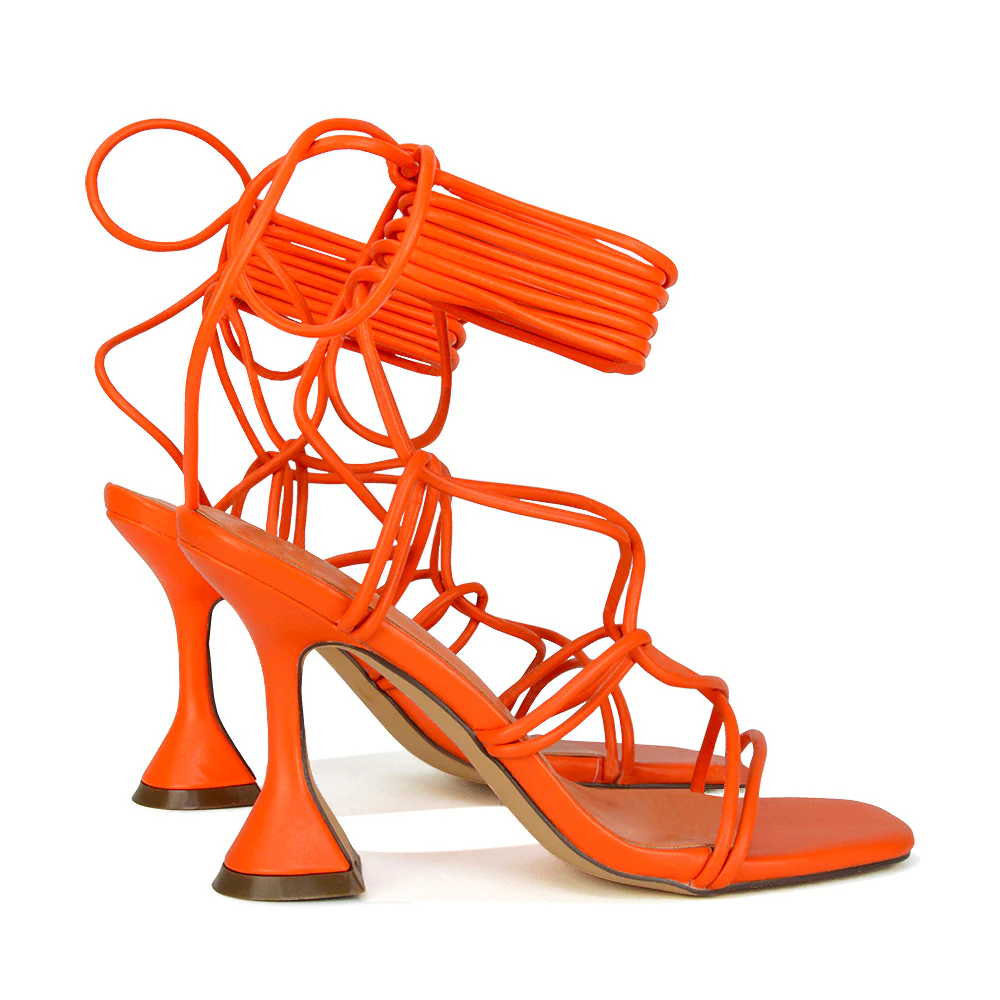 Briar Lace up Square Toe Sculptured Mid High Heels in Fuchsia Synthetic Leather - Image 94