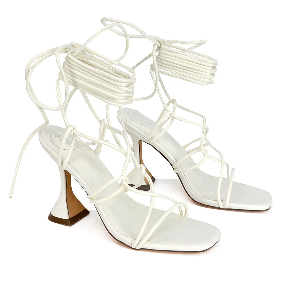 Briar Lace up Square Toe Sculptured Mid High Heels in Green Synthetic Leather - Image 73
