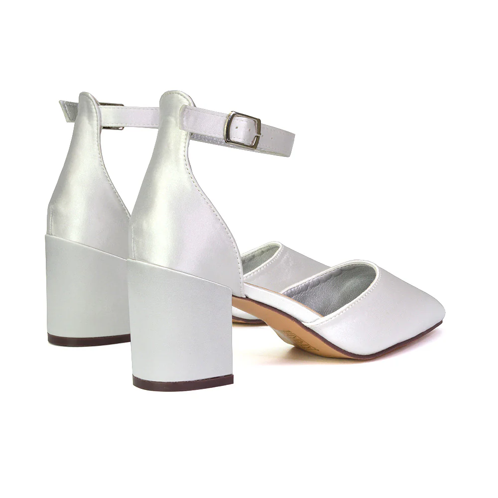 Bronte Pointed Toe Strappy Mid Block Heel Sandal Court Shoes in Black - Image 25