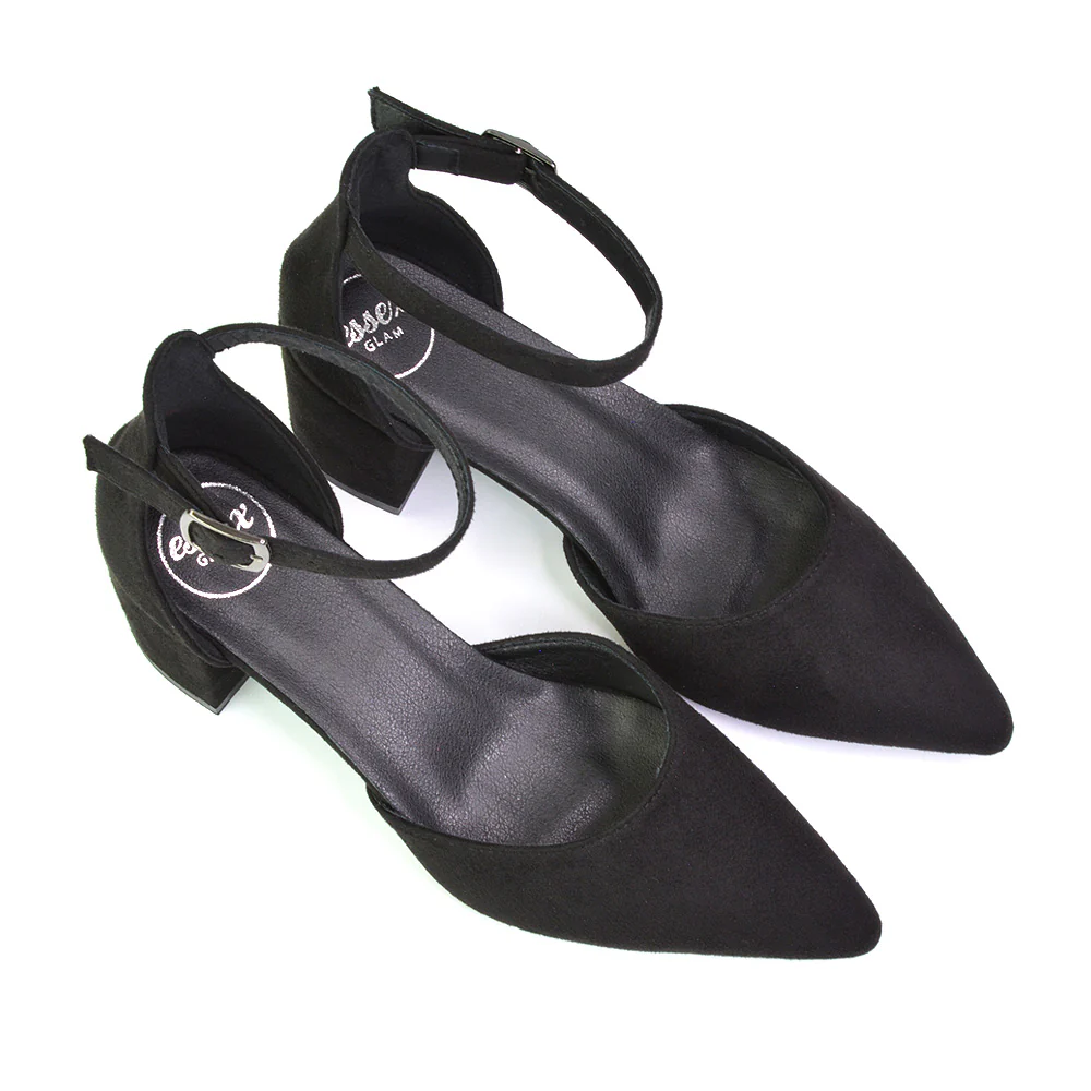 Bronte Pointed Toe Strappy Mid Block Heel Sandal Court Shoes in Silver - Image 129