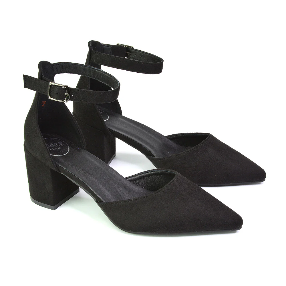 Bronte Pointed Toe Strappy Mid Block Heel Sandal Court Shoes in Silver - Image 148