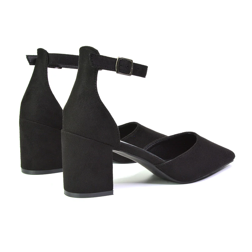 Bronte Pointed Toe Strappy Mid Block Heel Sandal Court Shoes in Silver - Image 157