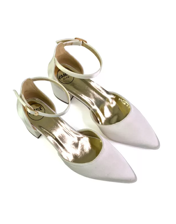 Bronte Pointed Toe Strappy Mid Block Heel Sandal Court Shoes in Silver - Image 5