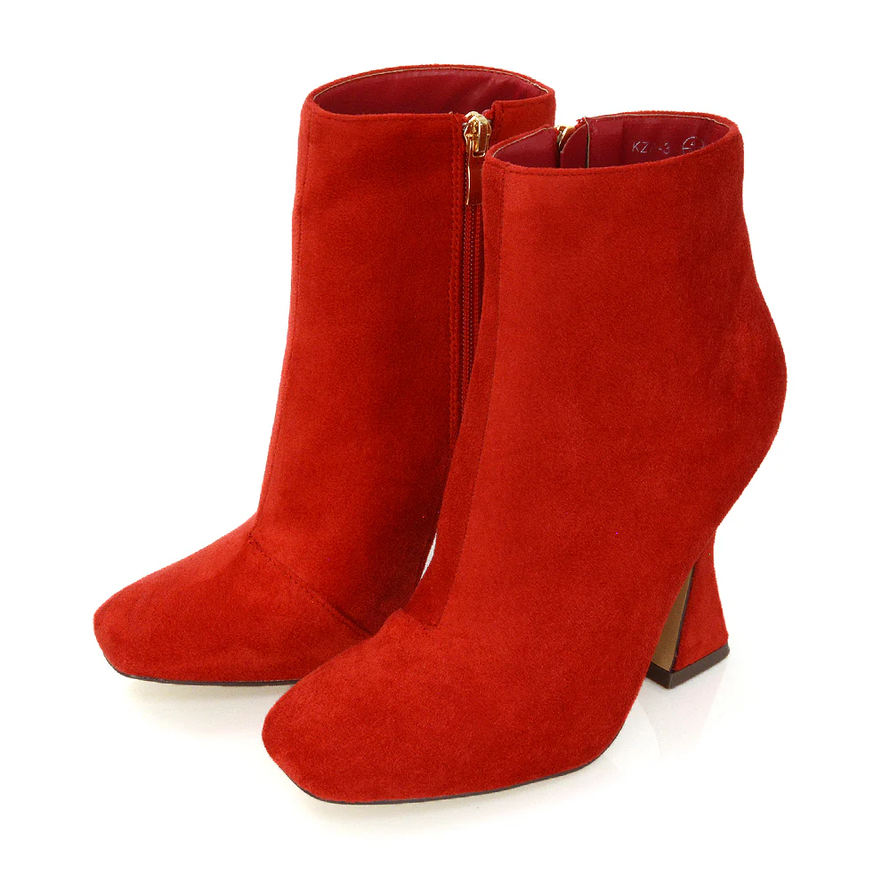 BROOKE SQUARE TOE INSIDE ZIP-UP SCULPTURED HIGH HEEL ANKLE BOOTS IN WHITE SYNTHETIC LEATHER - Image 6