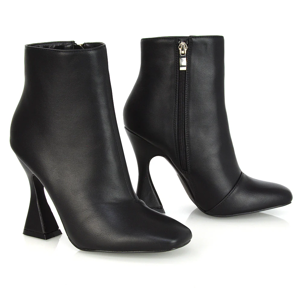BROOKE SQUARE TOE INSIDE ZIP-UP SCULPTURED HIGH HEEL ANKLE BOOTS IN WHITE SYNTHETIC LEATHER - Image 76