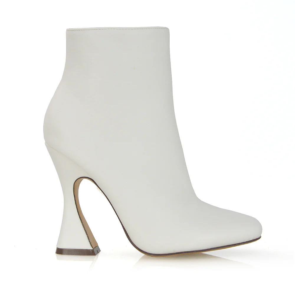 BROOKE SQUARE TOE INSIDE ZIP-UP SCULPTURED HIGH HEEL ANKLE BOOTS IN WHITE SYNTHETIC LEATHER - Image 98