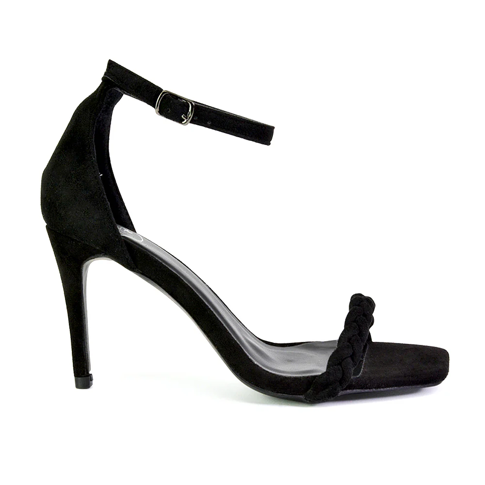 Brookes Woven Strappy Square Toe Stiletto High Heel Sandals in Black - Image 128