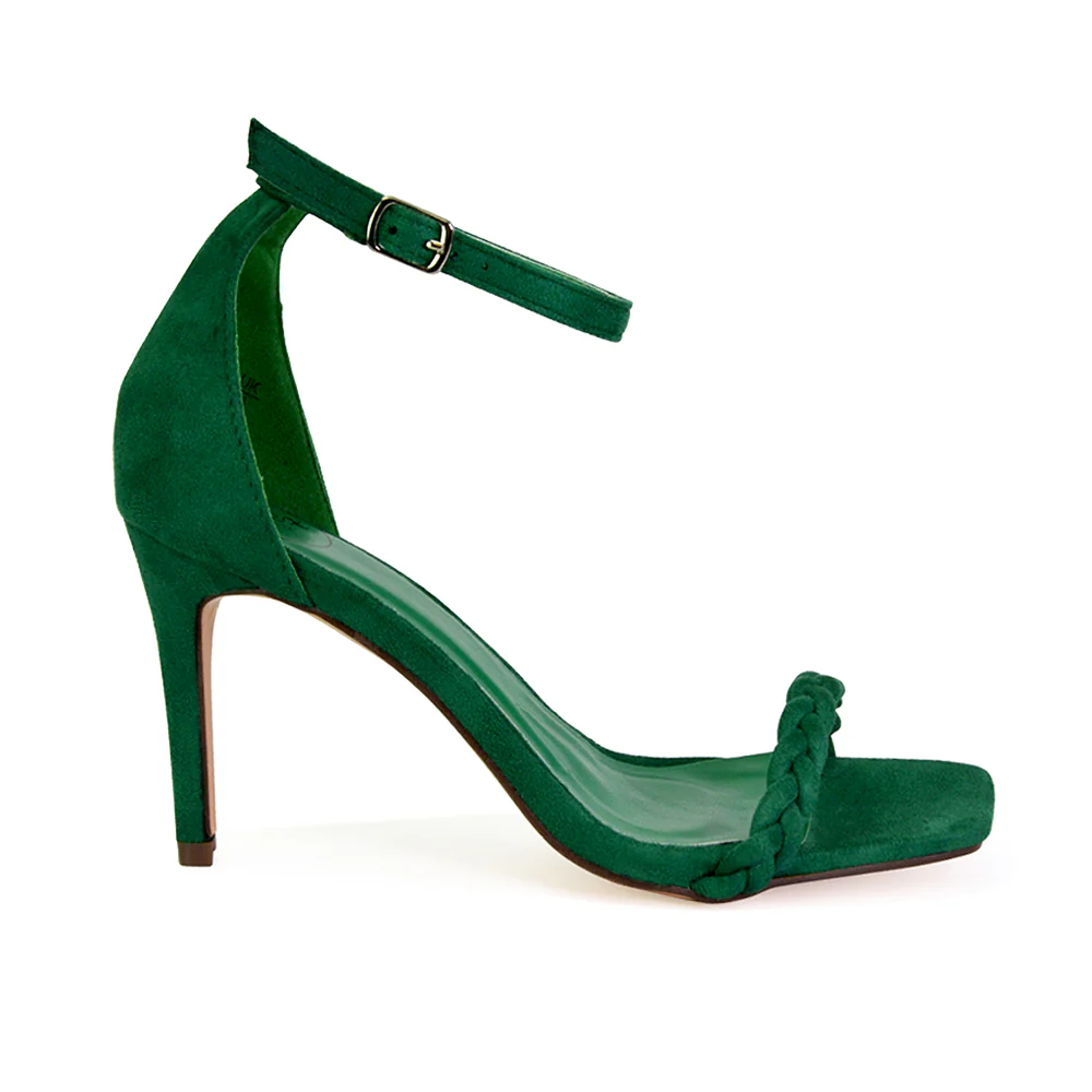 Brookes Woven Strappy Square Toe Stiletto High Heel Sandals in Green - Image 48