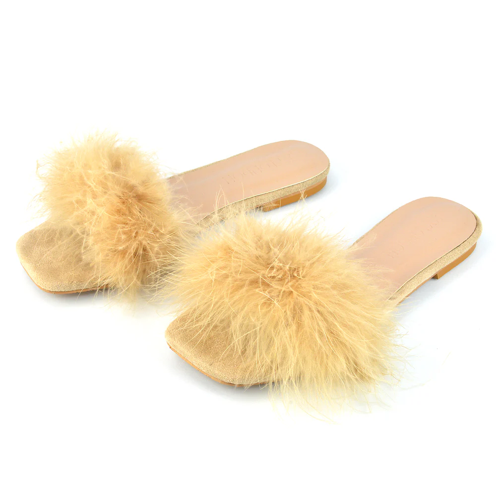 BROOKLYN FLAT FAUX FUR FLUFFY STRAPPY SLIP ON SQUARE TOE SANDAL SLIDERS IN BLACK - Image 29