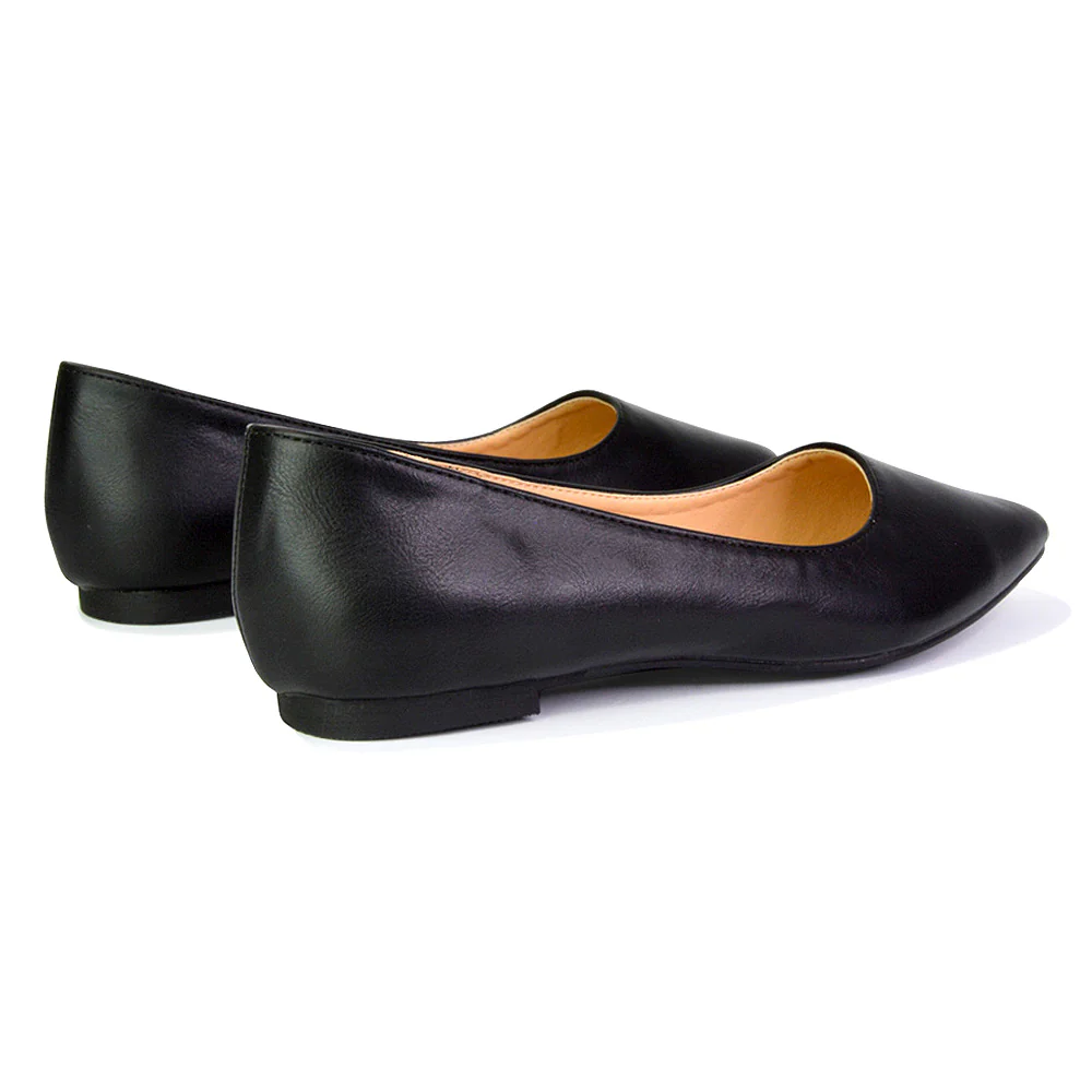 Bubbles Bridal Flats Pointed Toe Wedding Slip on Flat Ballerina Pump Shoes in Black - Image 85