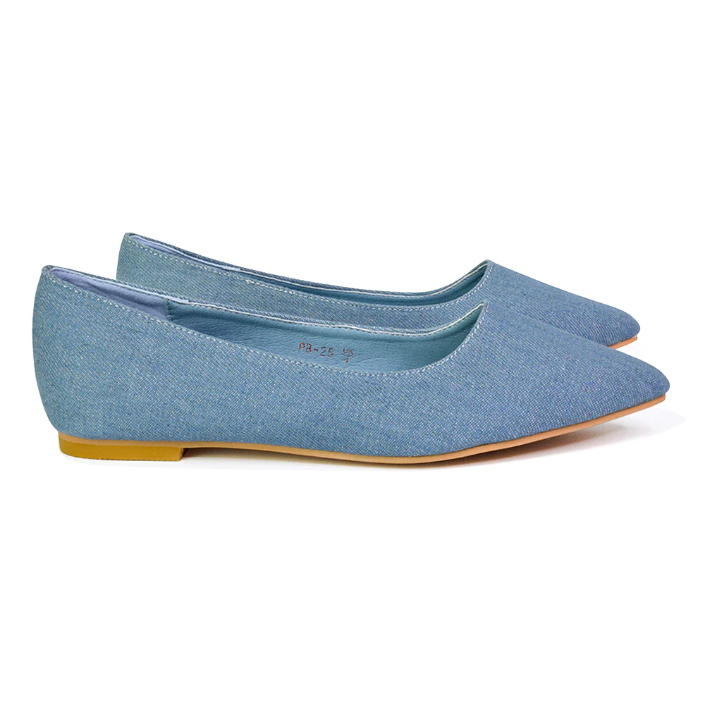 Bubbles Bridal Flats Pointed Toe Wedding Slip on Flat Ballerina Pump Shoes in Denim - Image 22