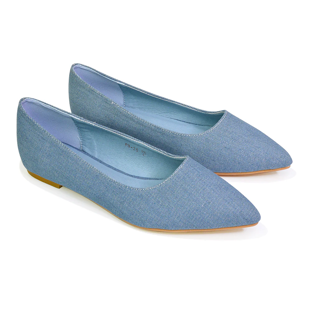 Bubbles Bridal Flats Pointed Toe Wedding Slip on Flat Ballerina Pump Shoes in Denim - Image 9