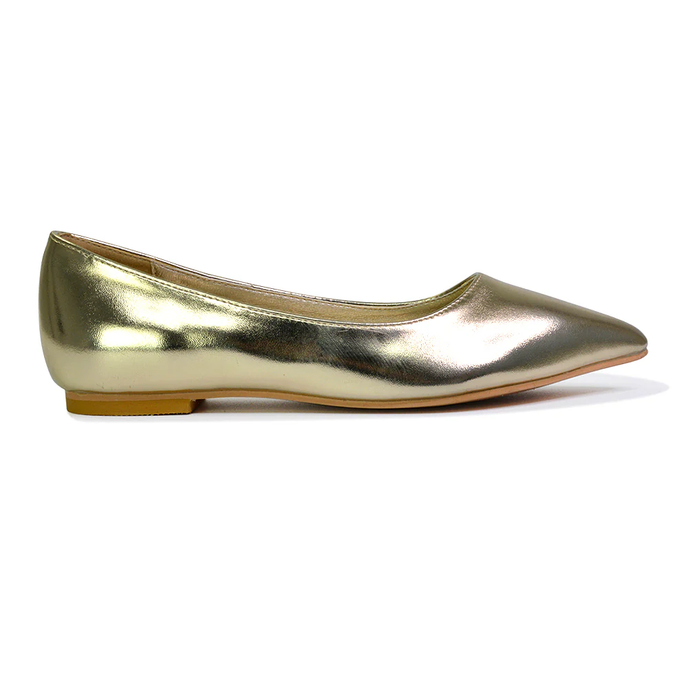 Bubbles Bridal Flats Pointed Toe Wedding Slip on Flat Ballerina Pump Shoes in Gold - Image 52