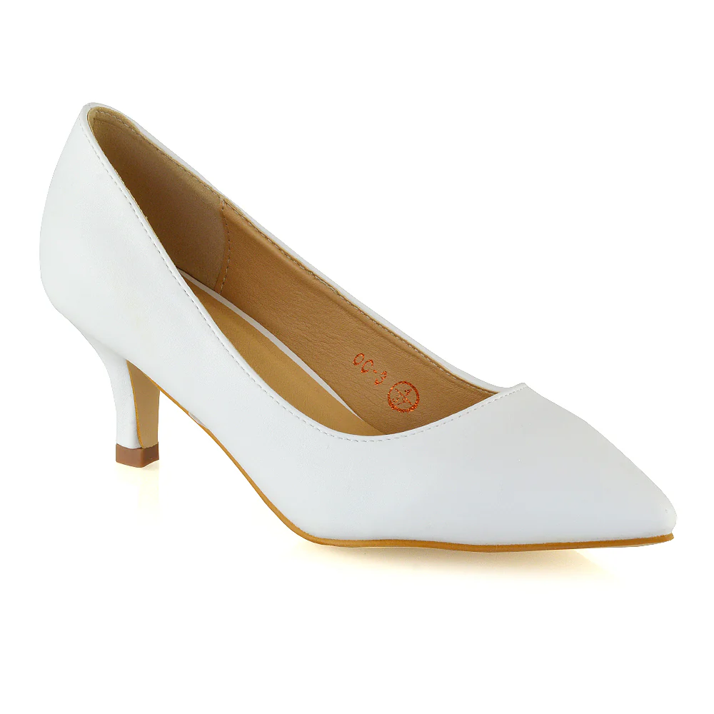 Cali Pointed Toe Slip on Low Stiletto Kitten High Heel Court Shoes in Red - Image 14