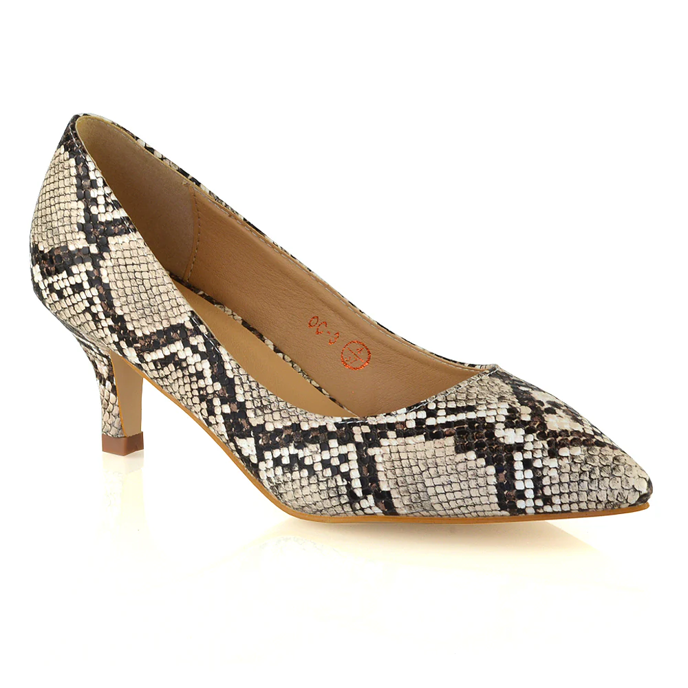 Cali Pointed Toe Slip on Low Stiletto Kitten High Heel Court Shoes in Red - Image 45