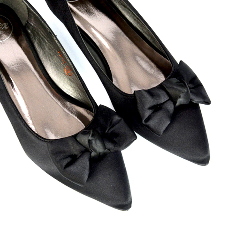 Cally Bow Detail Pointed Toe Ballerina Bridal Flats Pump Shoes in Ivory Satin - Image 182