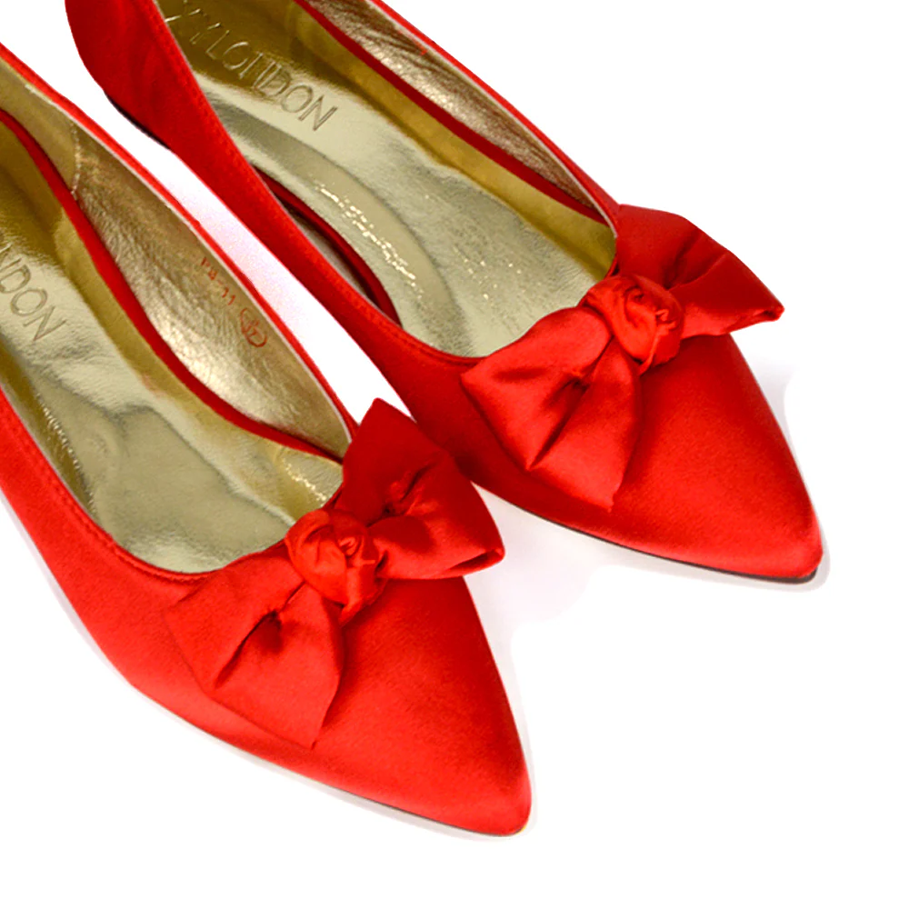 Cally Bow Detail Pointed Toe Ballerina Bridal Flats Pump Shoes in Ivory Satin - Image 7