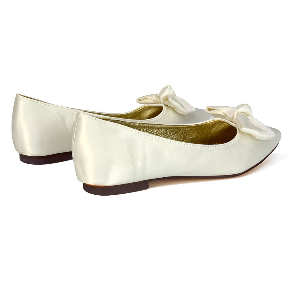 Cally Bow Detail Pointed Toe Ballerina Bridal Flats Pump Shoes in Pink - Image 111