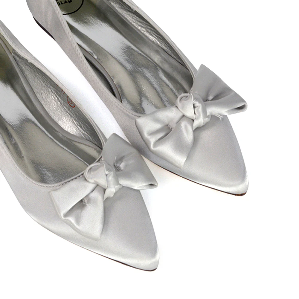 Cally Bow Detail Pointed Toe Ballerina Bridal Flats Pump Shoes in Pink - Image 147