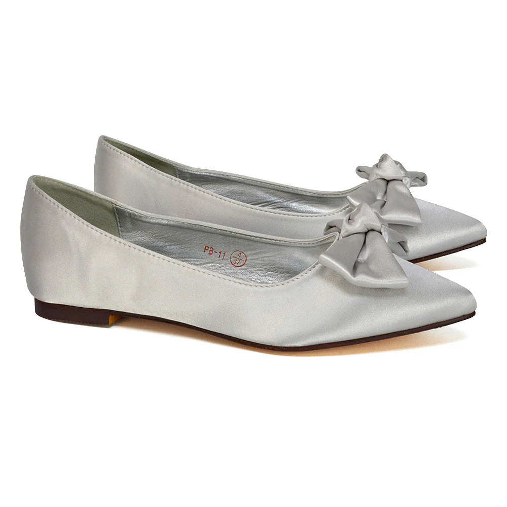 Cally Bow Detail Pointed Toe Ballerina Bridal Flats Pump Shoes in Red - Image 130