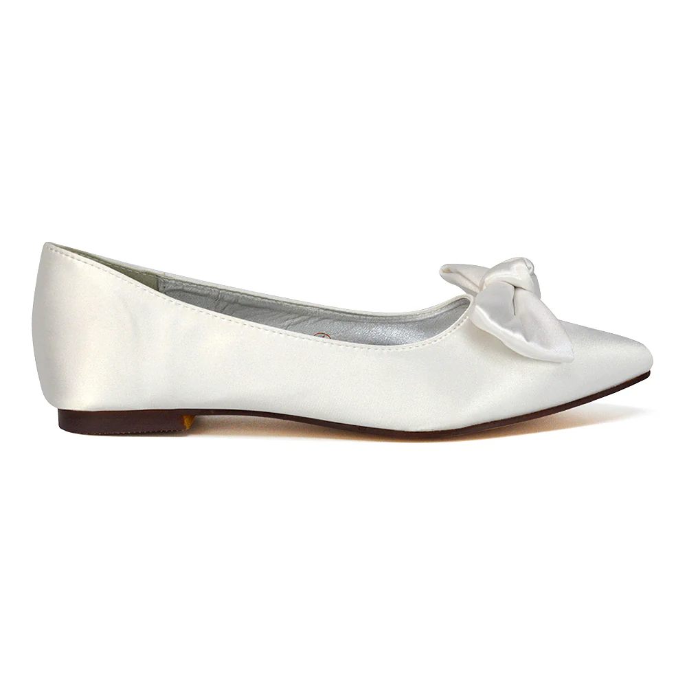 Cally Bow Detail Pointed Toe Ballerina Bridal Flats Pump Shoes in Red - Image 48