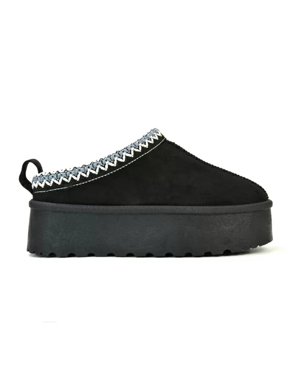 Candice Aztec Slip On Faux Fur Insole Platform Flatform Slipper Ultra Mini Boots in Chestnut - Image 5