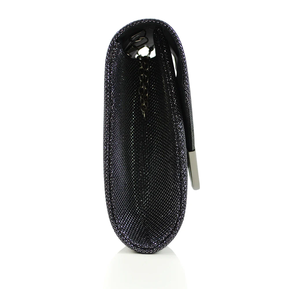 CARA CHROME TRIM CHAIN SHOULDER STRAP CLUTCH ENVELOPE BAG IN BLACK GLITTER - Image 3